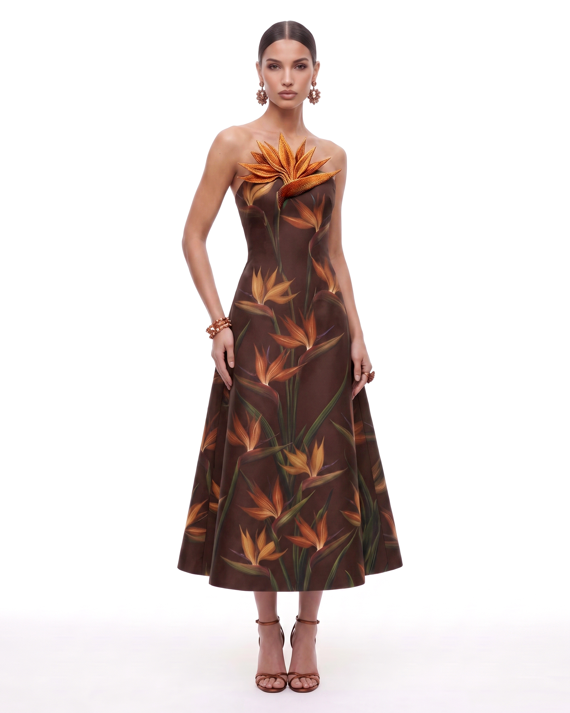 brown strapless midi dress Bird of Paradise Appliqué A-Line - Halter Peplum Lace Two Whether youre attending a Color:Soft Coral wedding shoes low heel