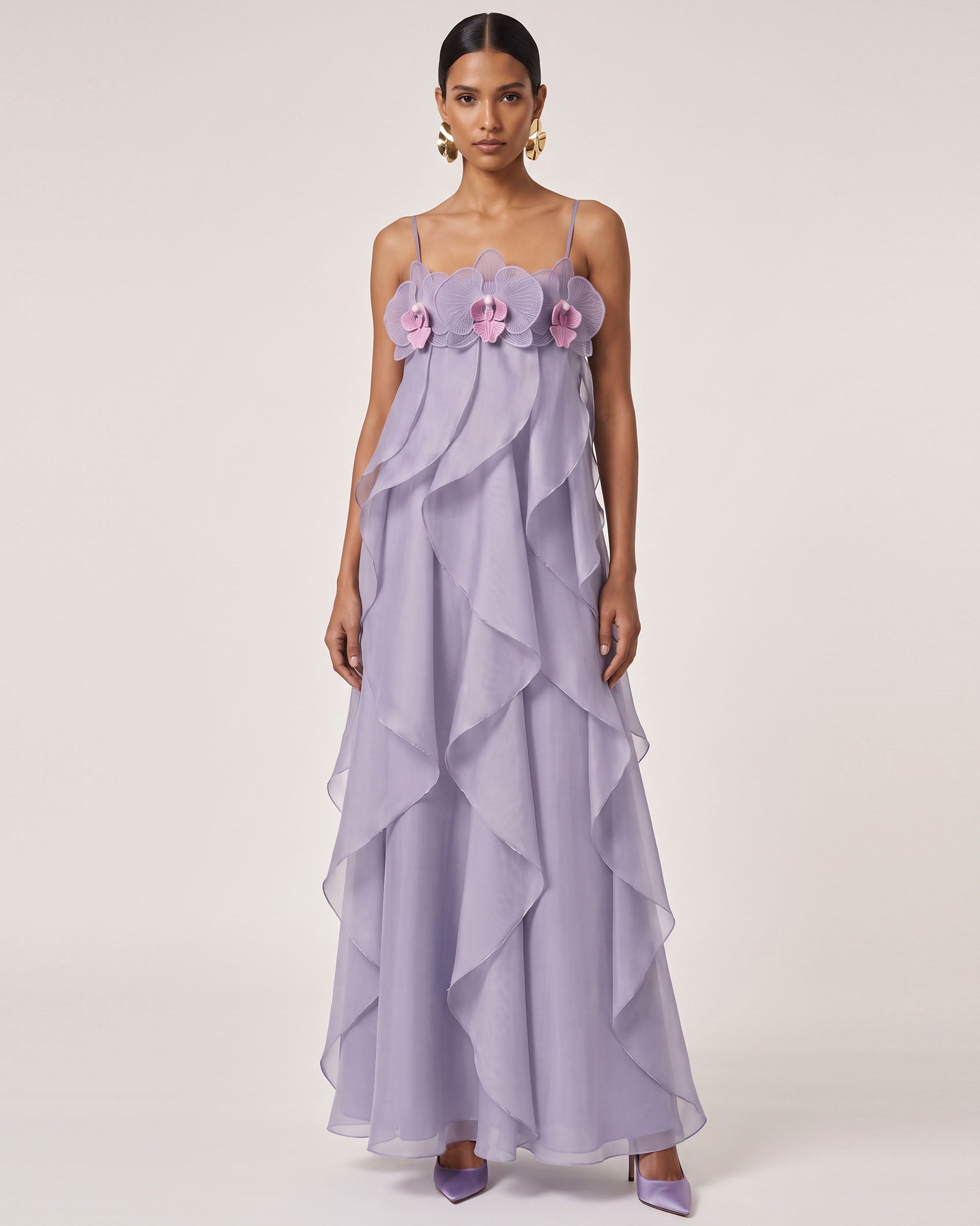 light purple maxi dress Orchid Embroidered Organza Sell Formal Dresses Fabric- Women Size medium measures 61 Add Insurance?:No Insurance