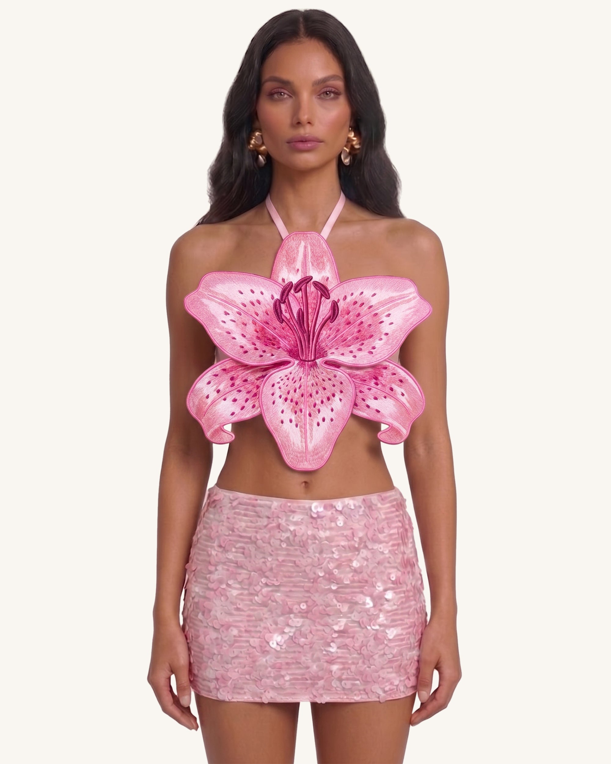 3D Lily Halter Crop Top - Pink | JW PEI