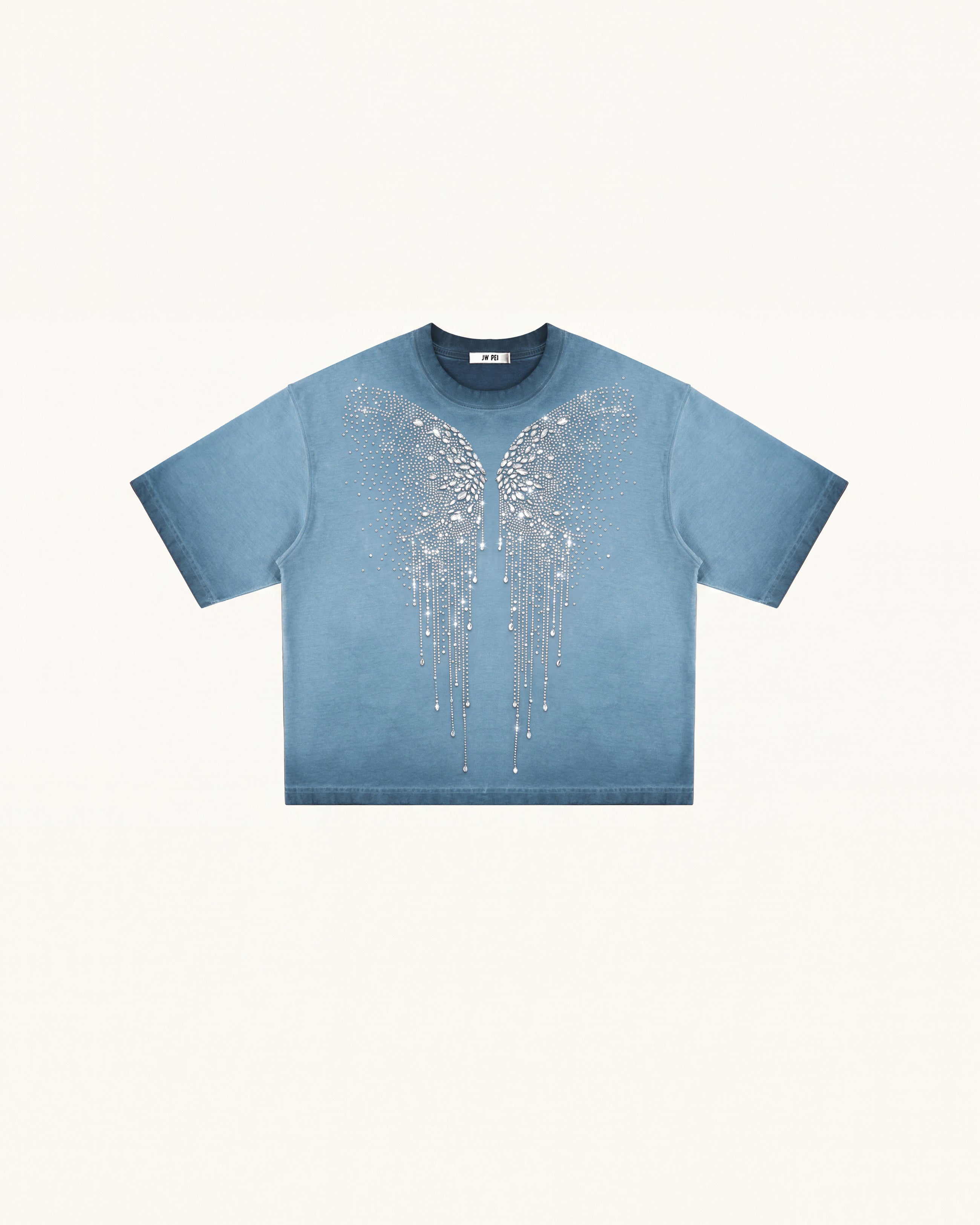 The Angelic Dripping Crystal Wings Tee - Acid Blue