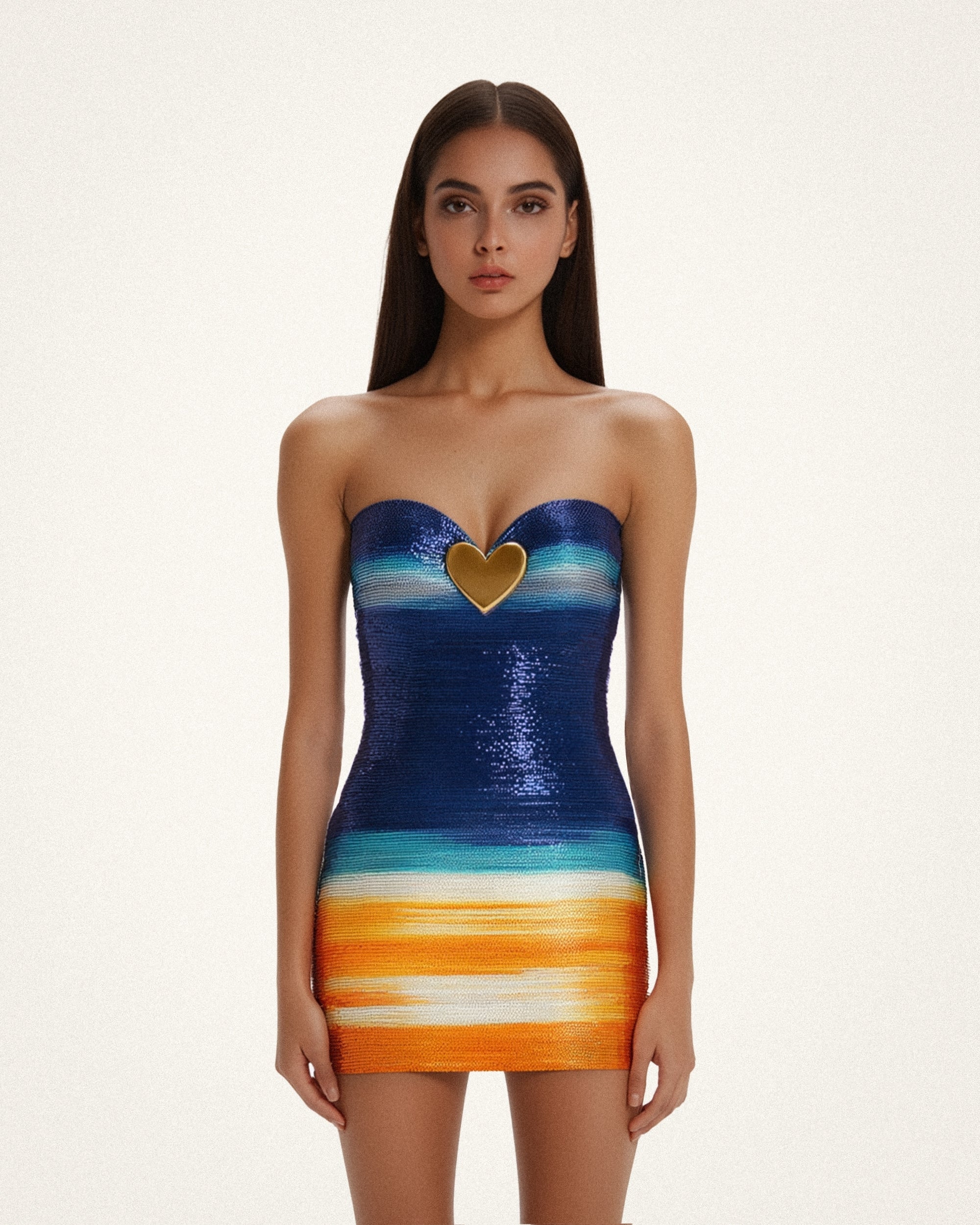 Olivia Metallic Heart Sequin Dress - Blue/Orange 2 | US Olivia Metallic Heart Sequin Dress - Blue/Orange 2 | US