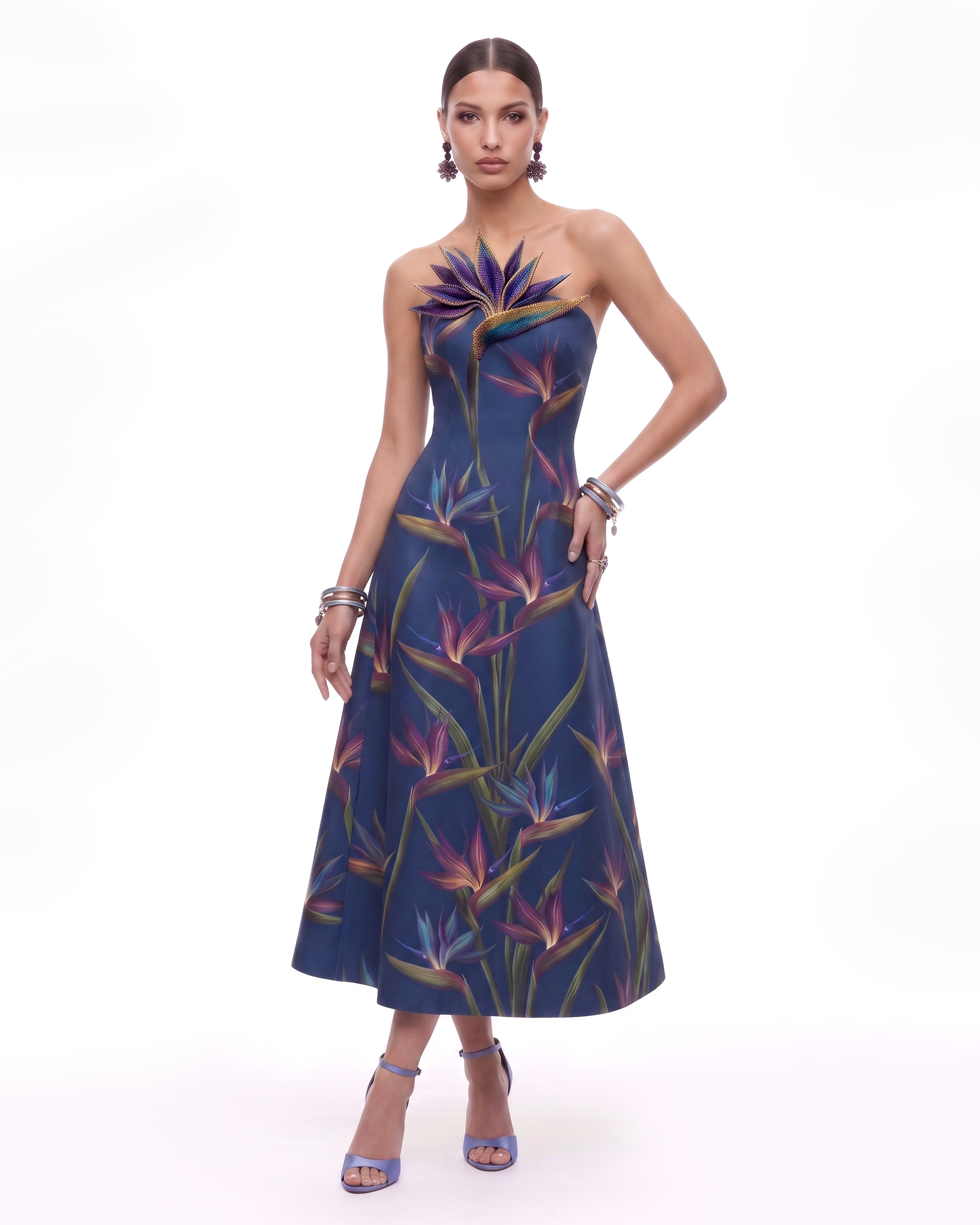 navy a line midi dress Bird of Paradise Appliqué Strapless A-Line Color:Custom Color Floor-Length White Satin Slip Dress: Ladies dresses Pair it with boots