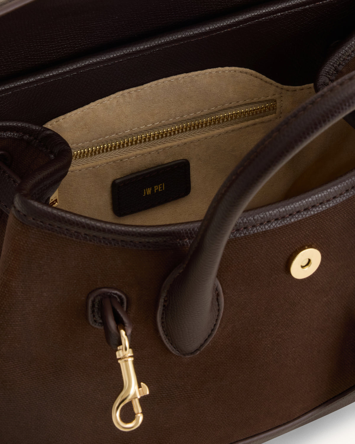 Alina Belted Satchel Bag - Dark Brown Canvas