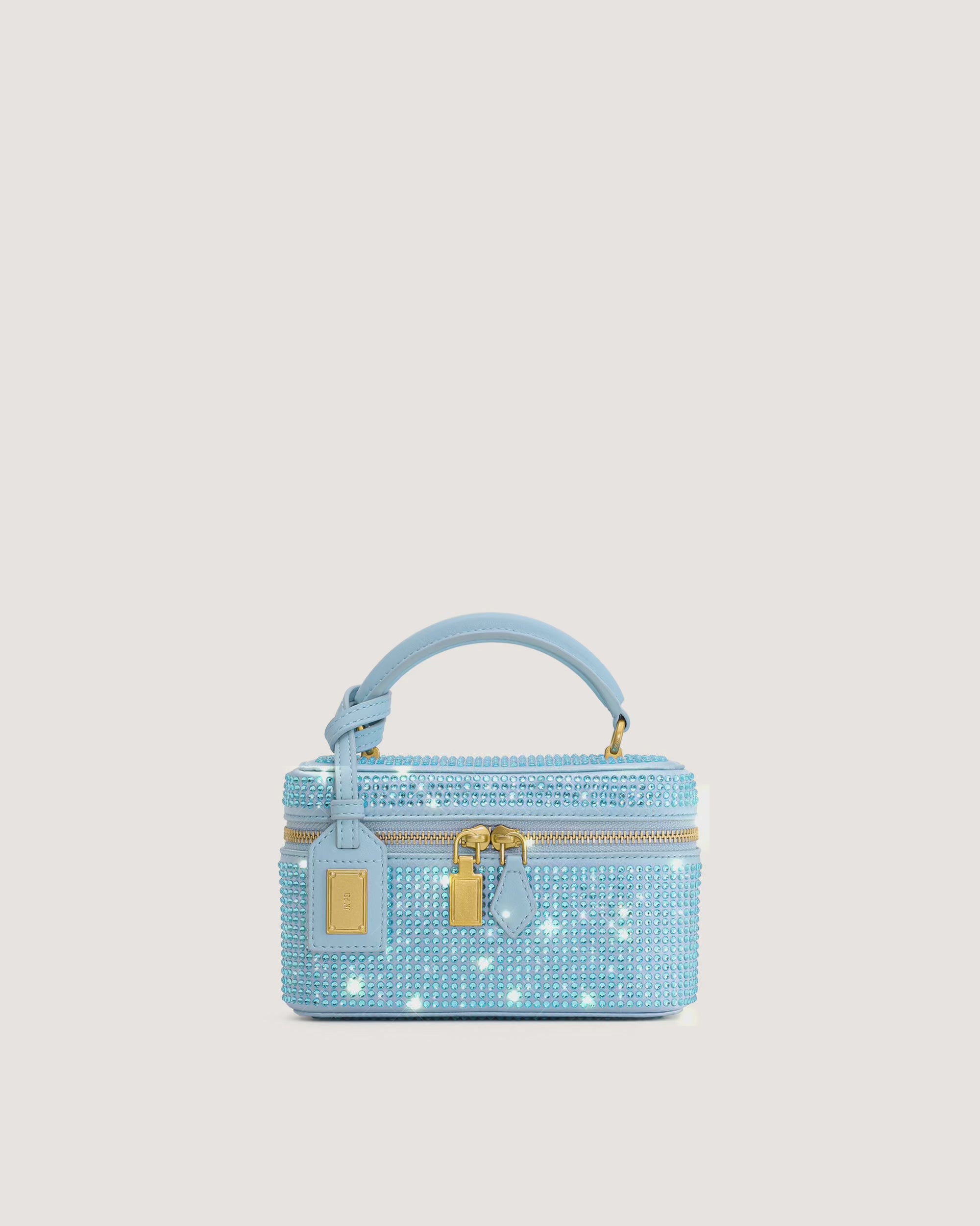 Cleo Artificial Crystal Box Shape Top Handle Bag - Blue | JW PEI