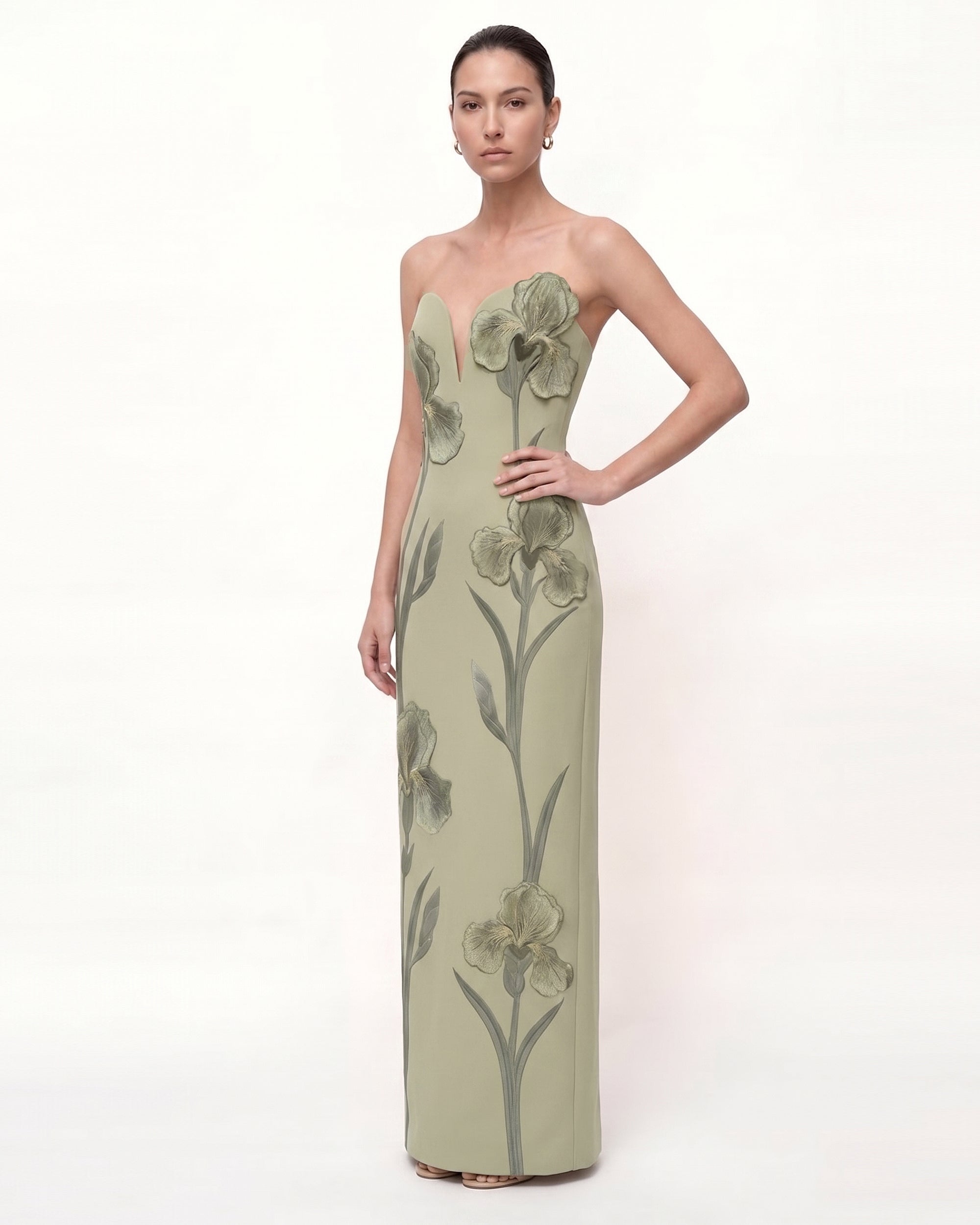 Iris Embroidered Notch Neck Strapless Maxi Dress