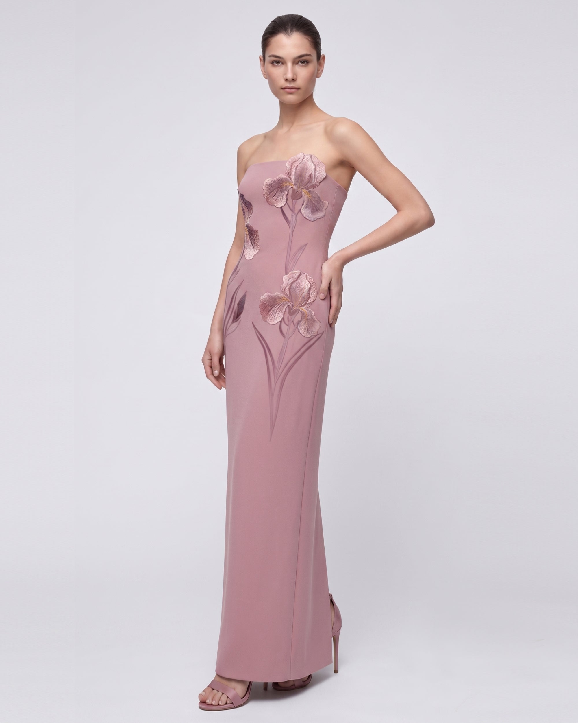 dusty pink dress Rose Long Lace Formal with Sleeves Dusty Rose / 10 Infuse your wedding party with the vibrant warmth and modern elegance of the BABARONI Papaya Orange Satin Bridesmaid Dress Peyton Strapless Satin Maxi Dress