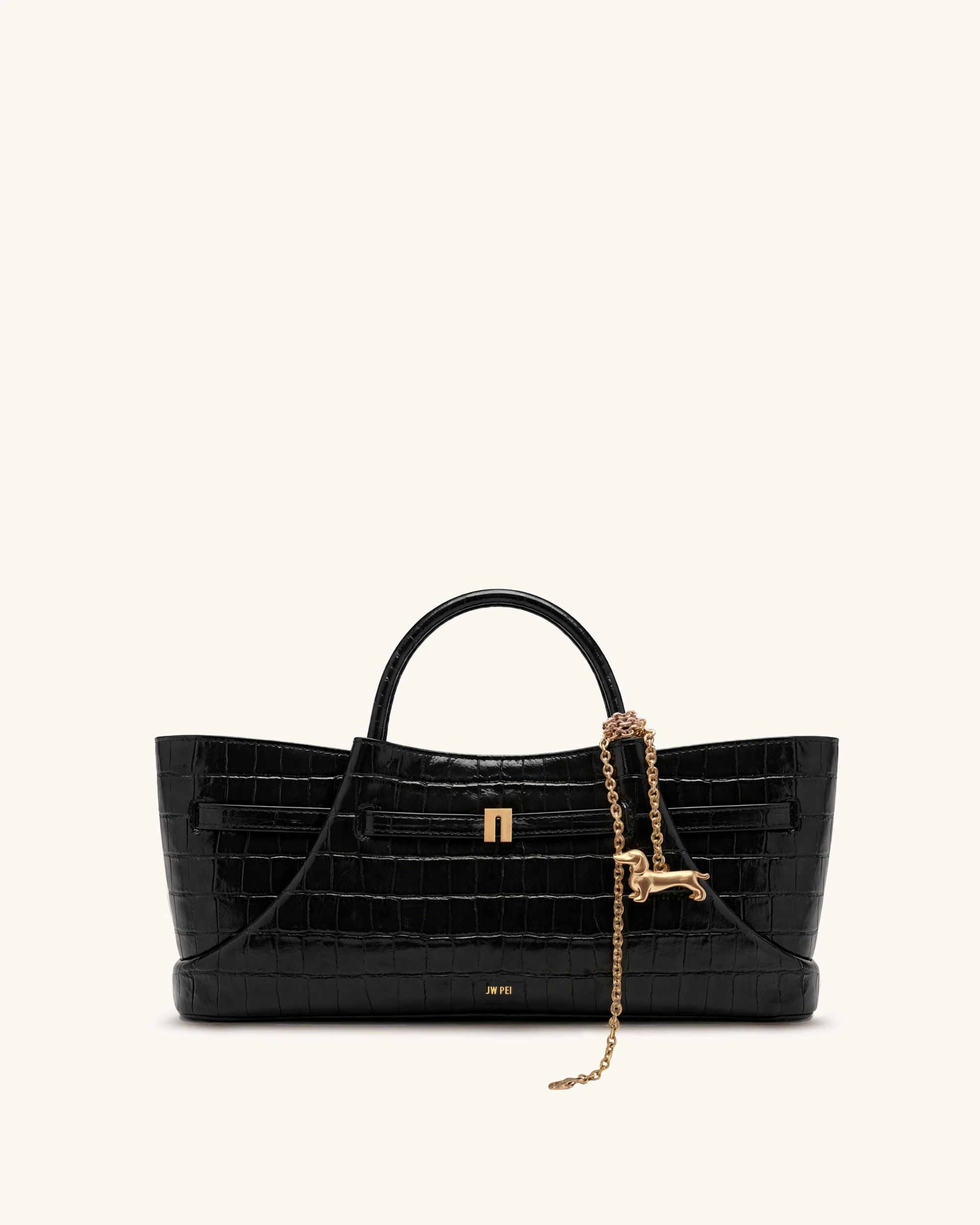 Maeve Dachshund Metal Charm Tote Bag - Black Croc | JW PEI