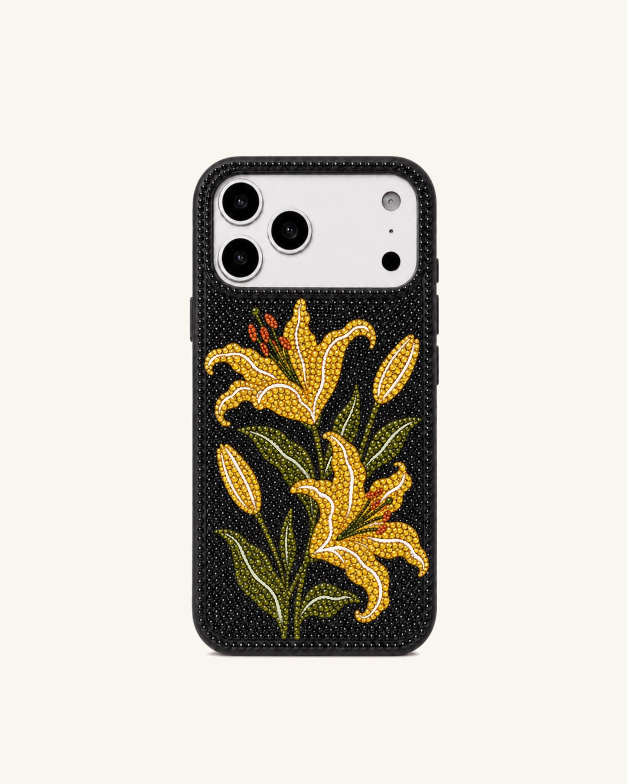 iPhone - Miyuki Yellow Lily Floral Artificial Crystal Phone Case - Black | JW PEI