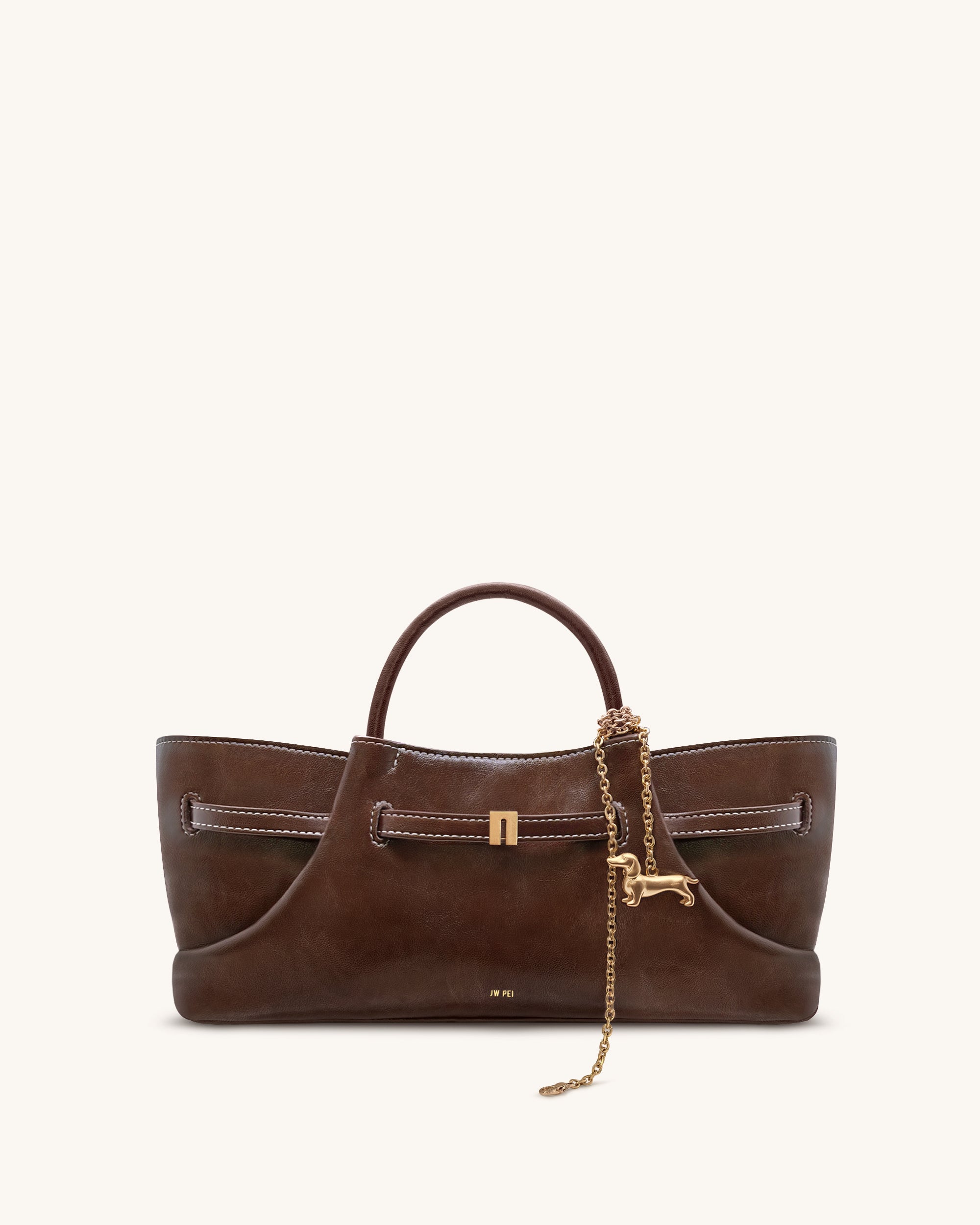 Maeve Dachshund Metal Charm Tote Bag - Dark Brown | JW PEI