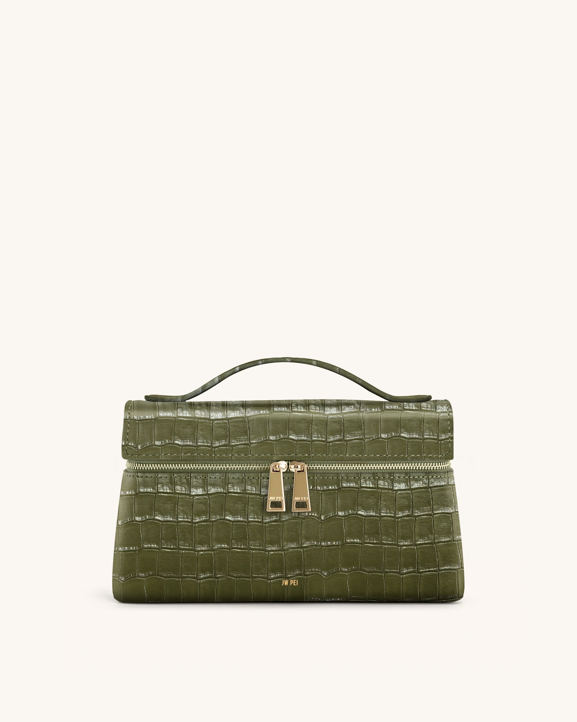 Thea Croc-Embossed Top Handle Bag - Olive Green