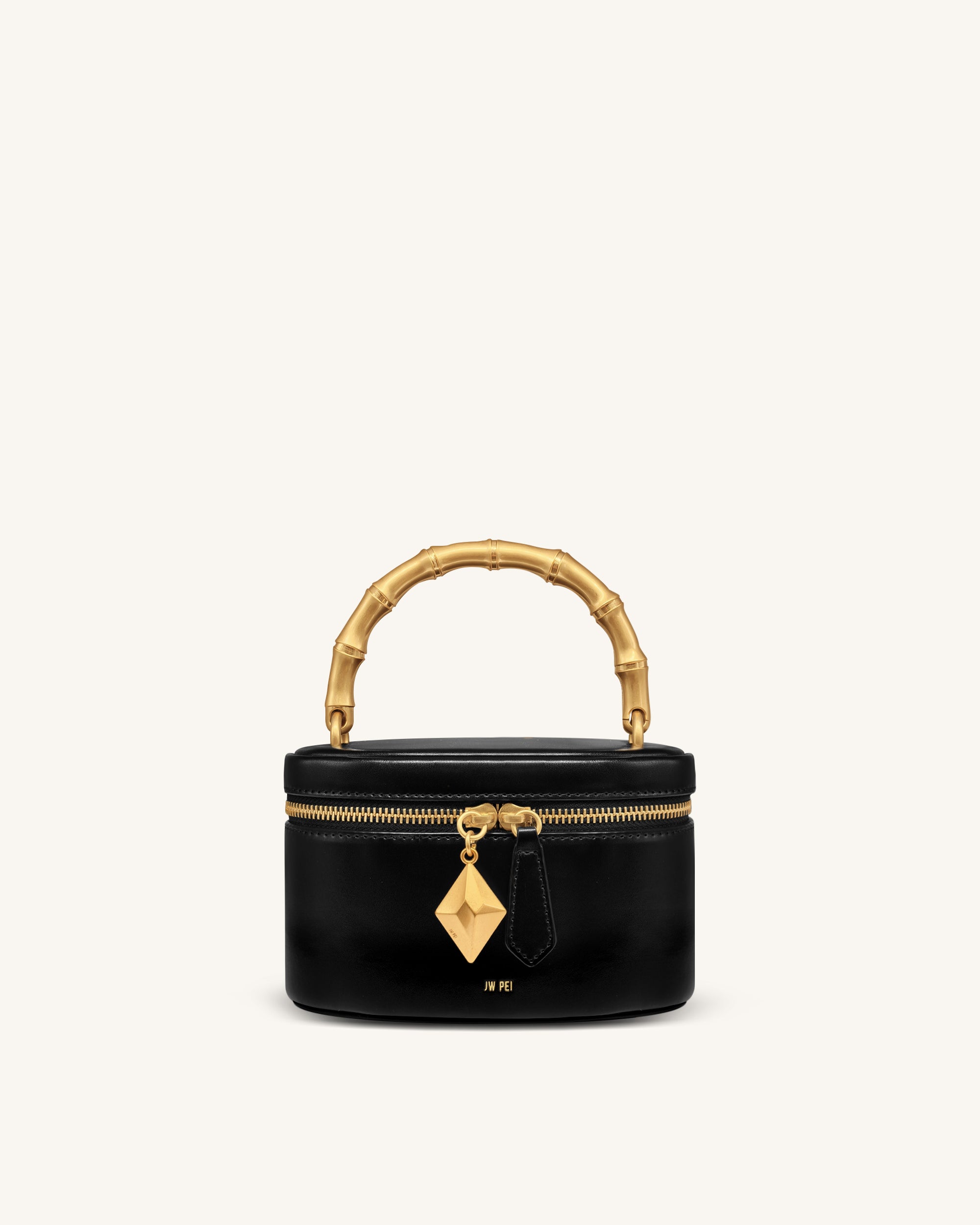 Natalie Metal Geometric Pendant Handle Bag - Black | JW PEI