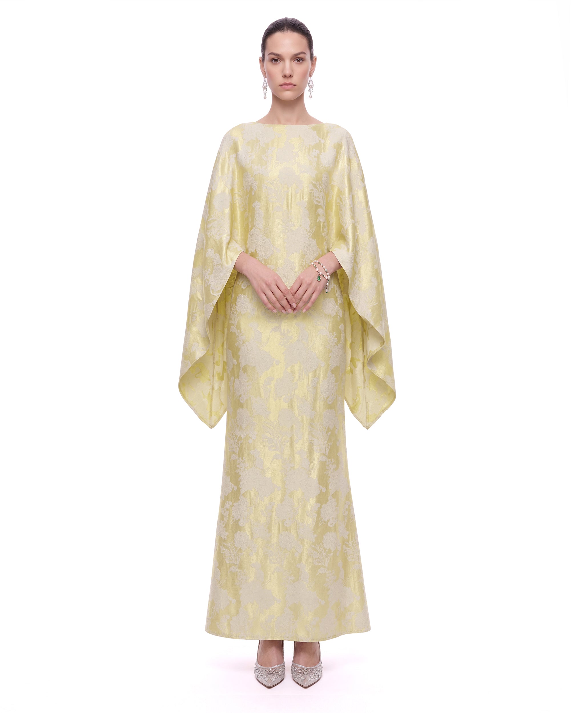 gold jacquard floral dress Cape Maxi - & Green GIANNA