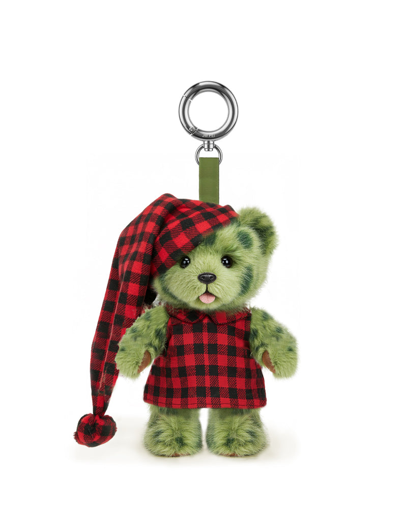 Plaid Pajama Bear Bag Charms Keychain – Green/Red