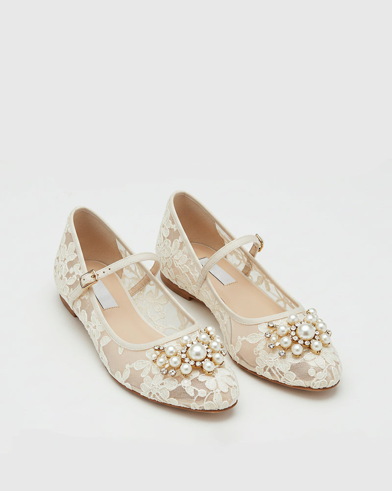 Ariana Lace Mary Janes – White