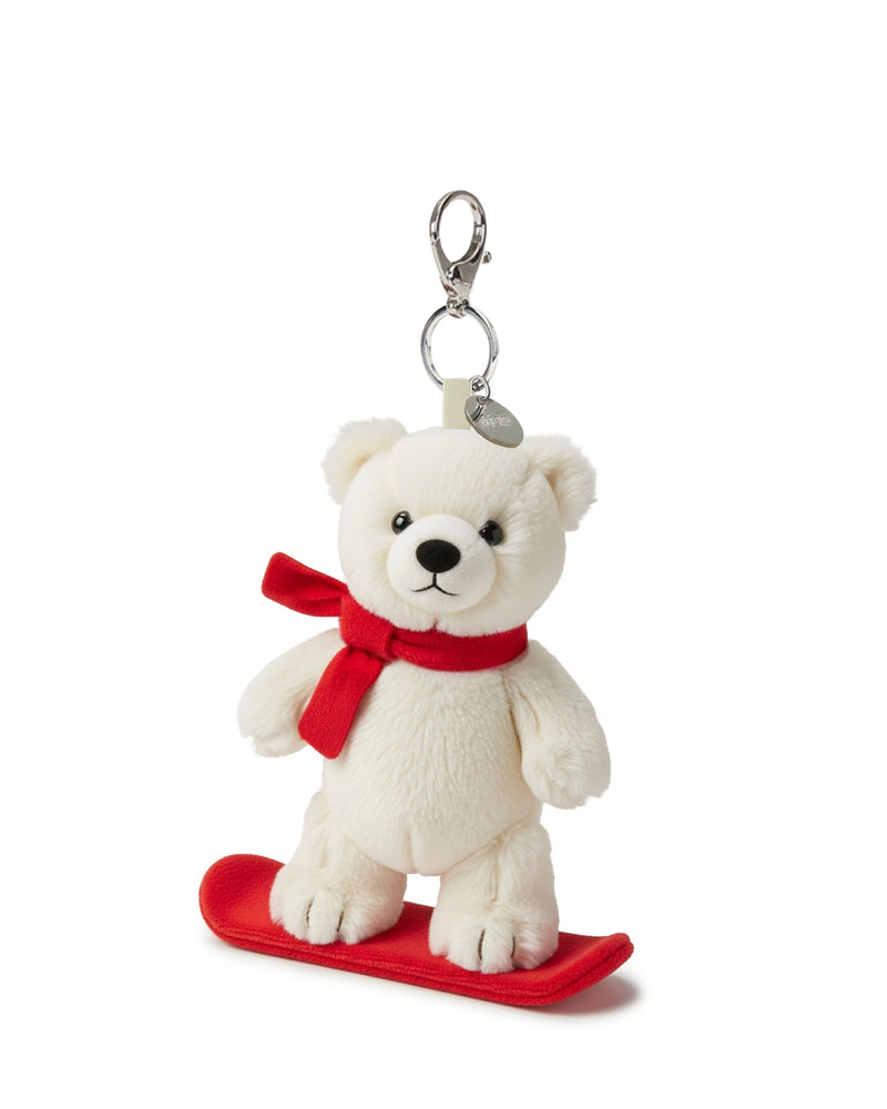 Snowboarding Polar Bear Plush Bag Charm Keychain – White