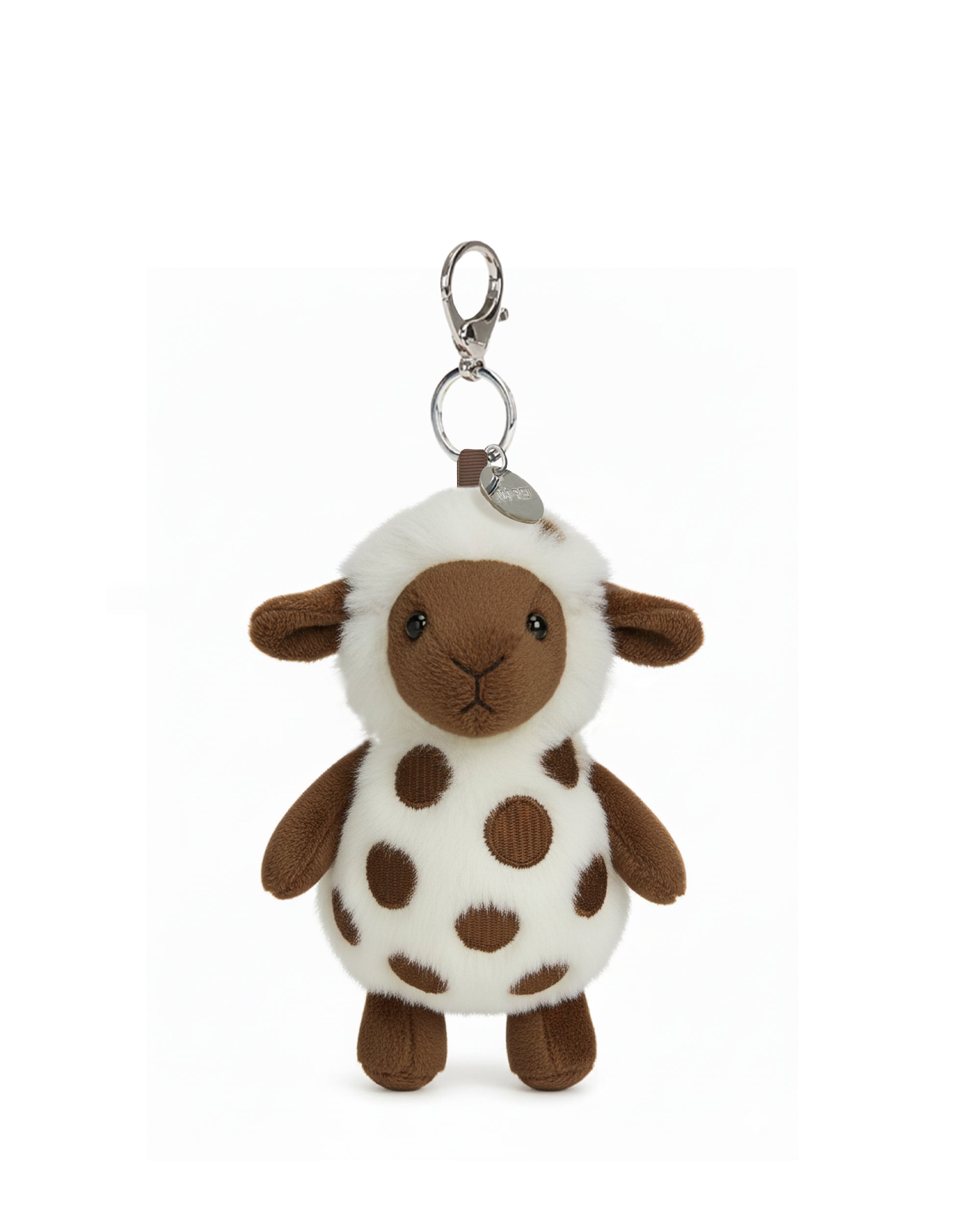 Polka Dot Sheep Plush Bag Charm Keychain – Brown White