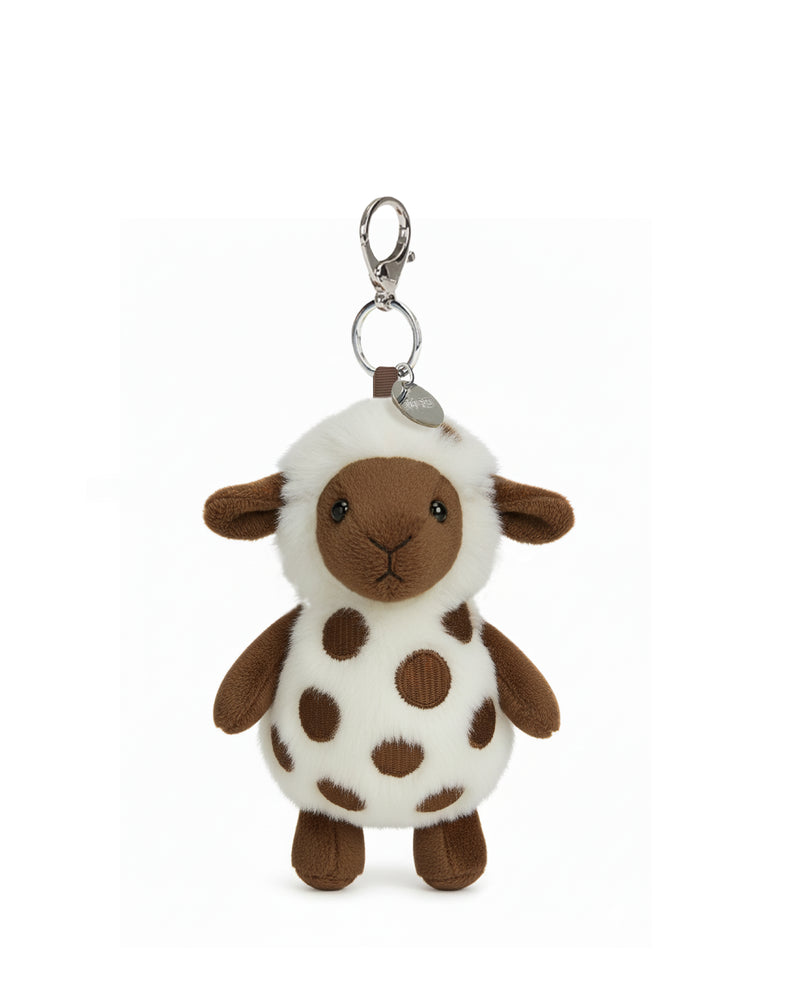 Polka Dot Sheep Plush Bag Charm Keychain – Brown White