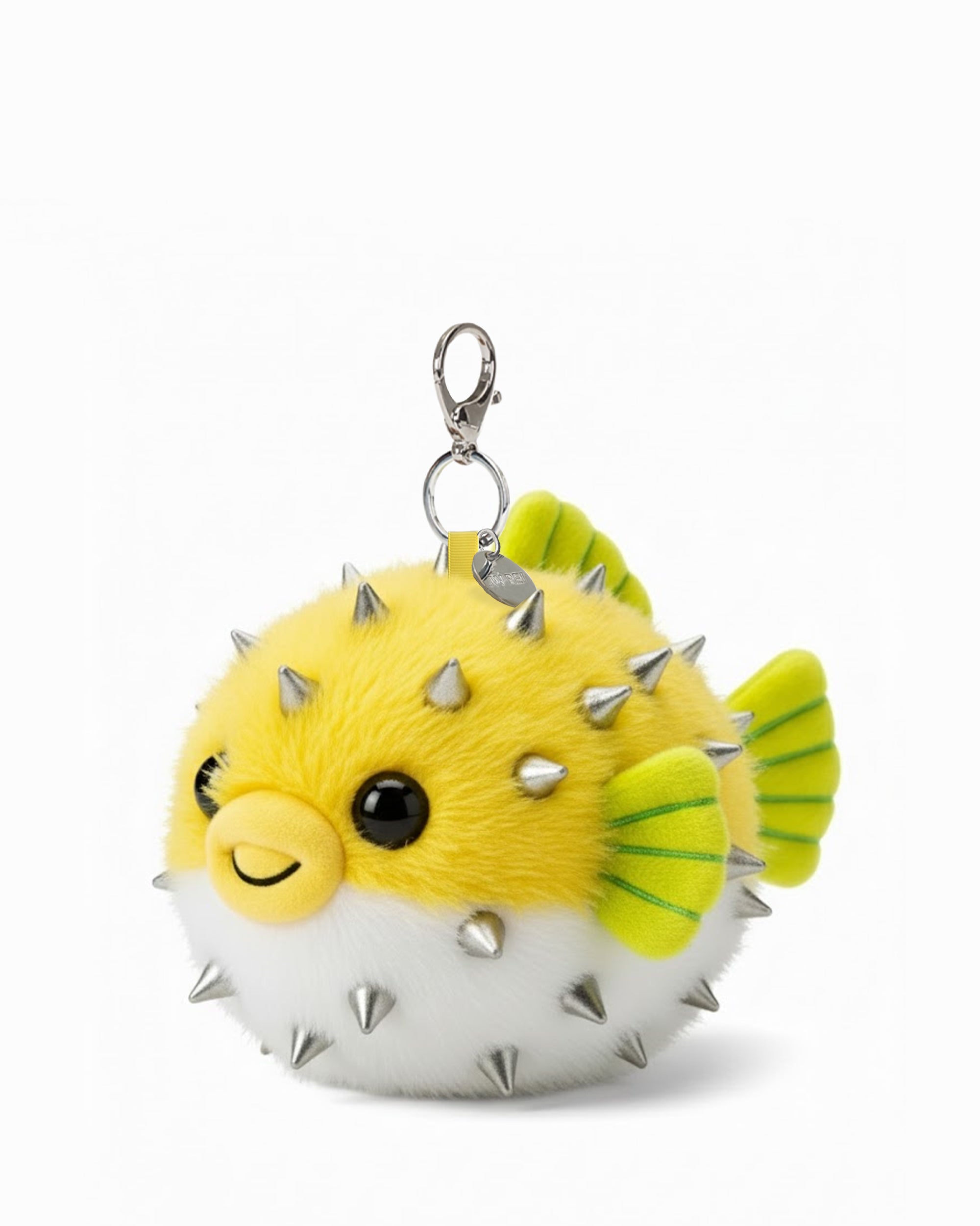 Plush Blowfish Keychain Bag Charm – Yellow & White