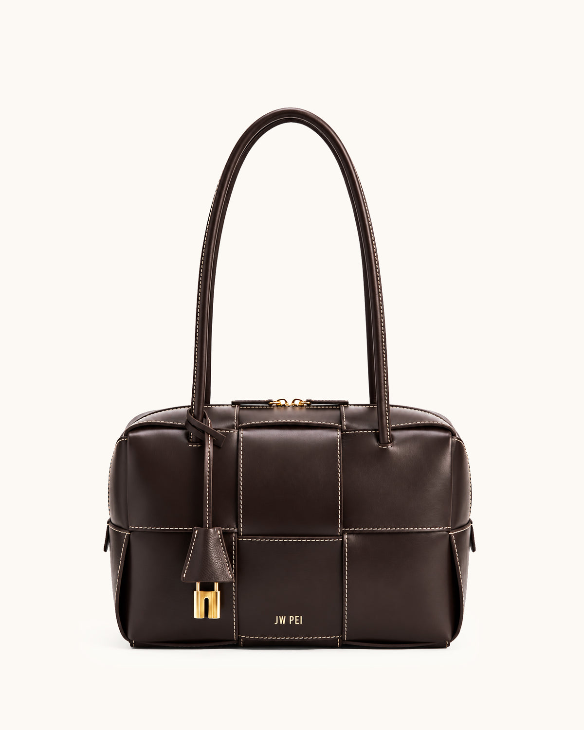 Nadine Woven Structured Shoulder Bag - Dark Brown