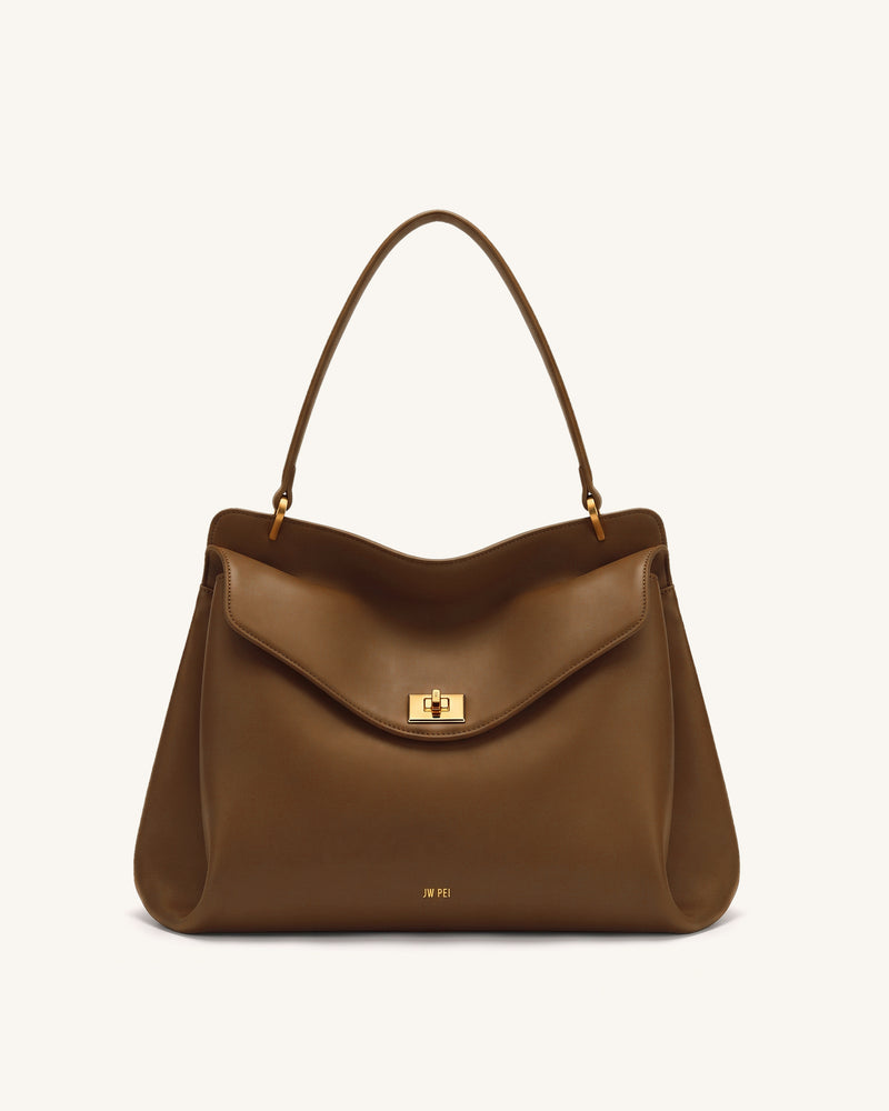 Lucia Turn-Lock Shoulder Bag - Mocha Brown