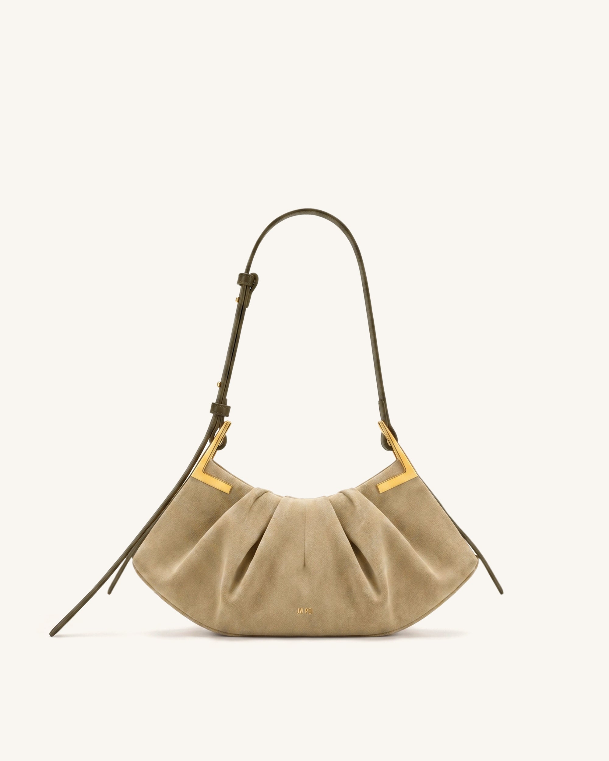 Amelia Faux Suede Pleated Shoulder Bag - Light Brown Green | JW PEI