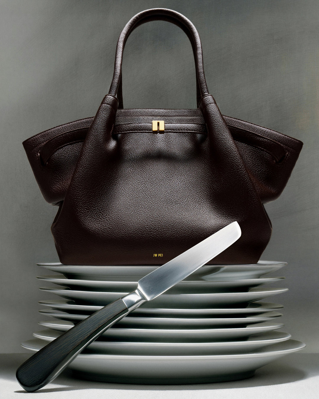 Bria Structured Top Handle Bag - Brown Canvas