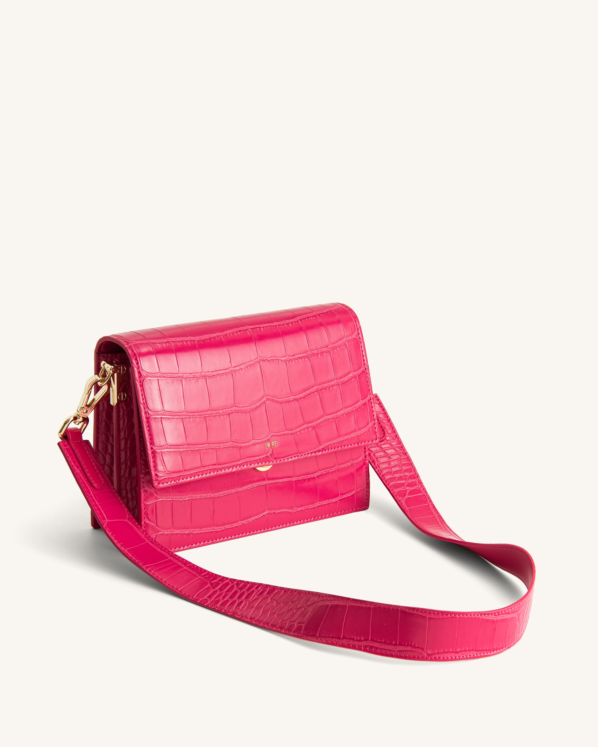 Mini Flap Crossbody Magenta Croc