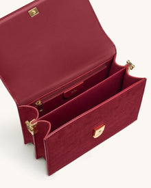 Mini Flap Faux Suede Croc Embossed Crossbody - Burgundy