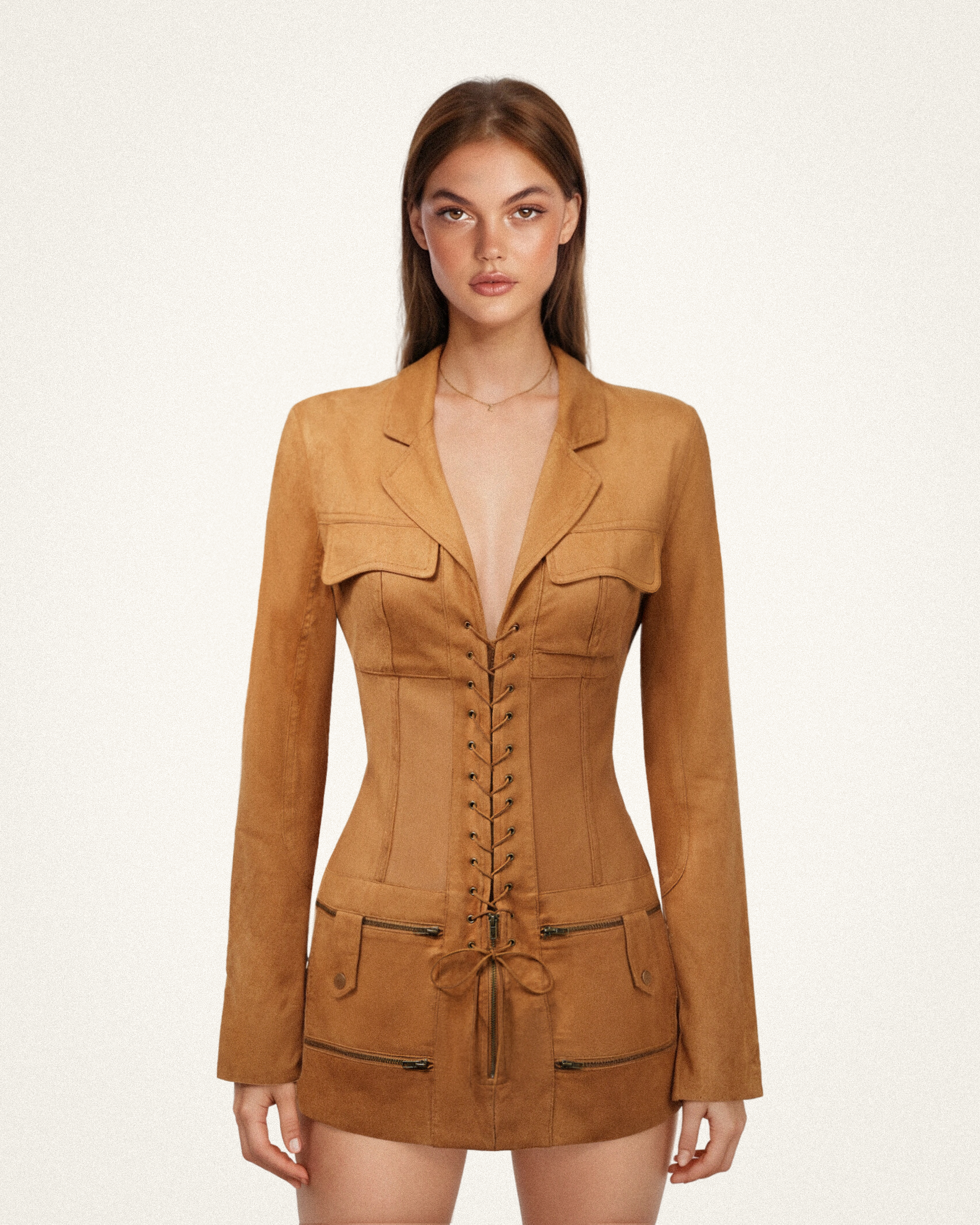Faux Suede Corset Jacket Mini Dress Camel 8 US Online Shopping JW Pei