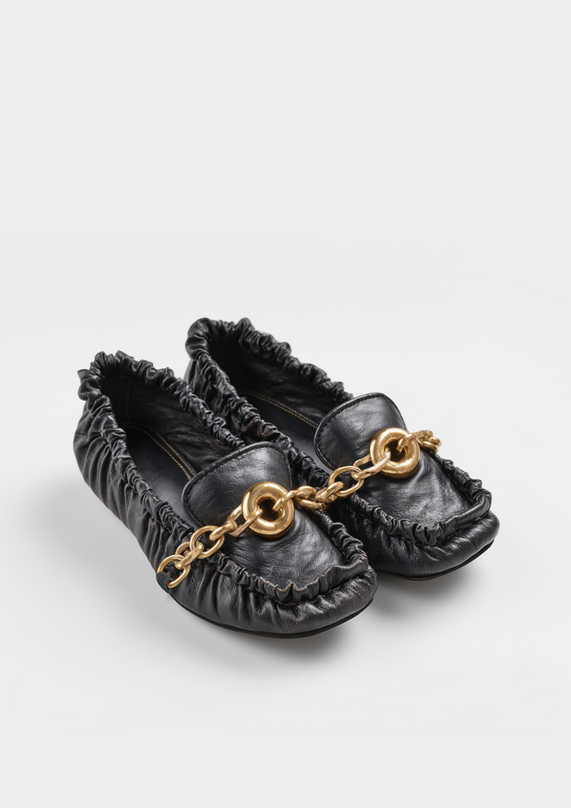 Nina Chain Trim Flats – Black