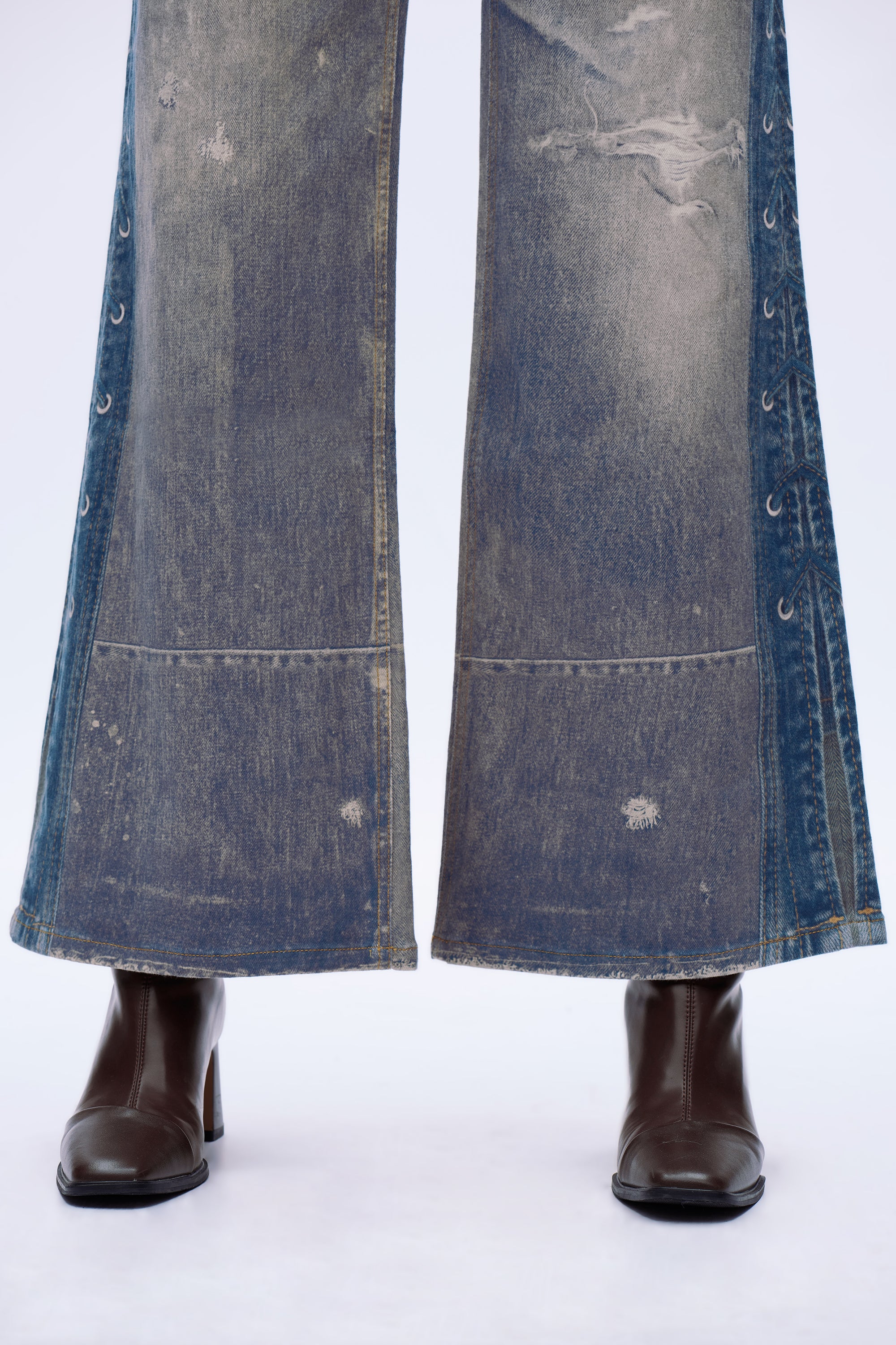 Distressed Wide-Leg Jeans - Light Blue
