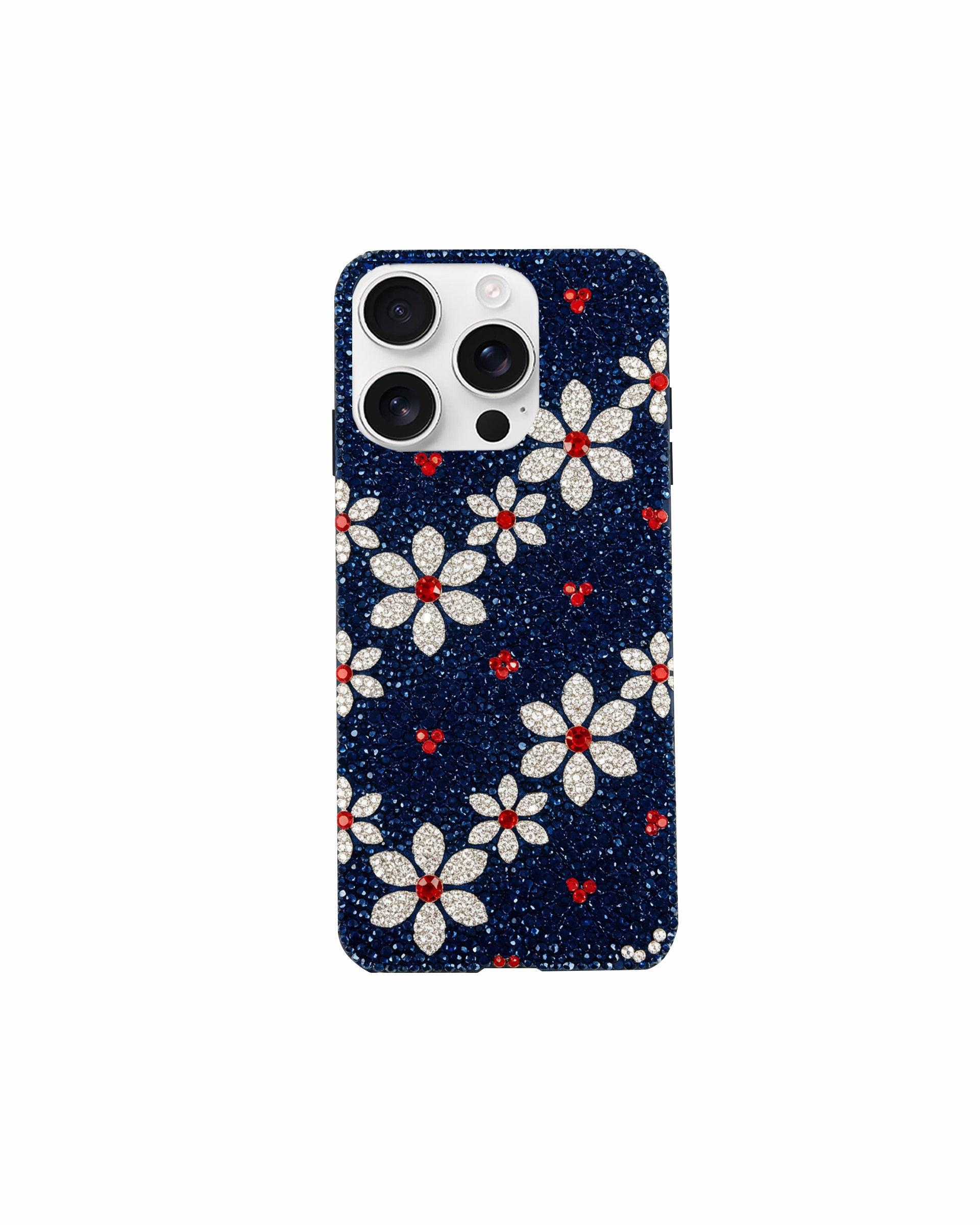 Floral Artificial Crystal Phone Case – Blue