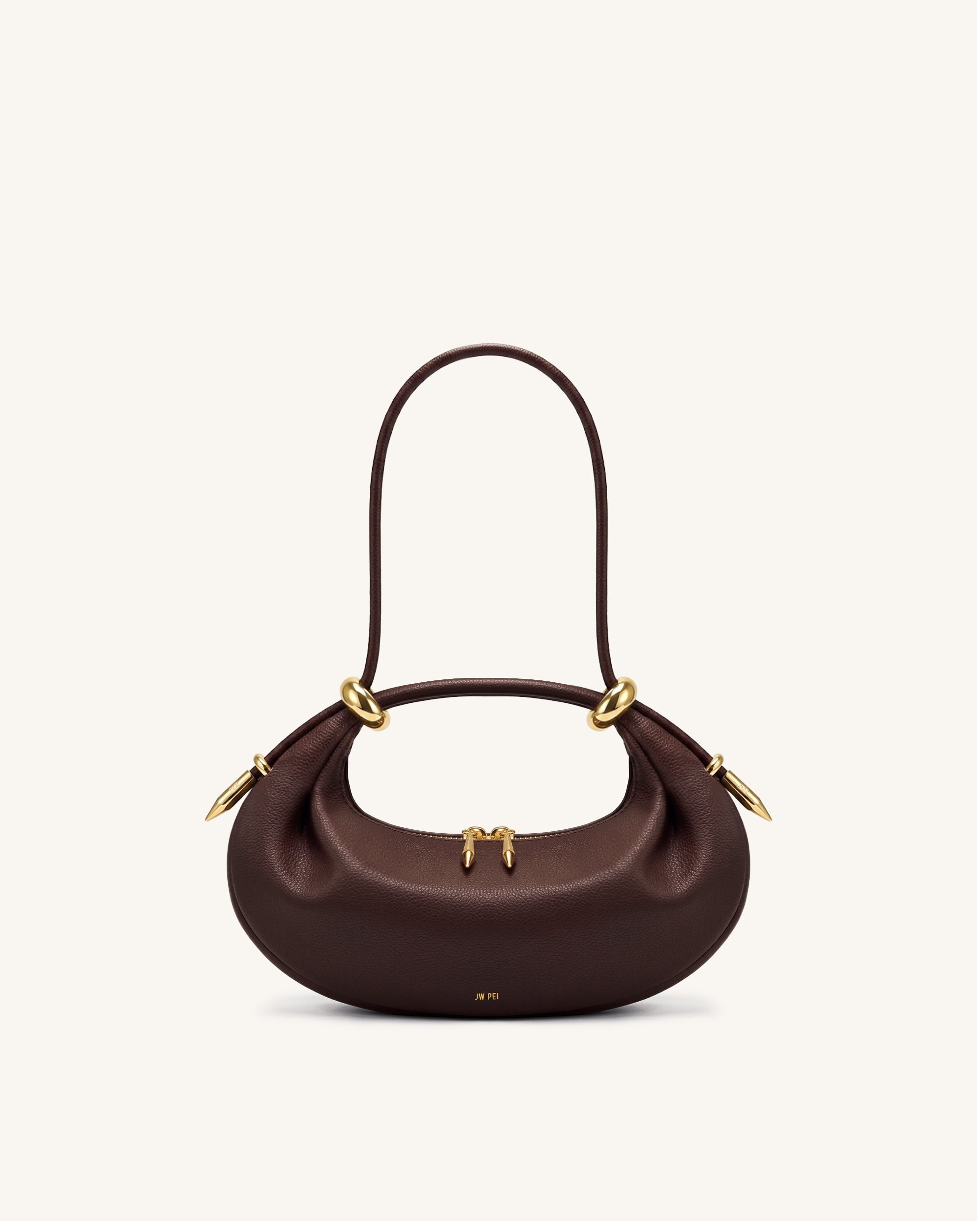 Ellie Metal Ring Embellished Crescent Top Handle Bag - Dark Brown