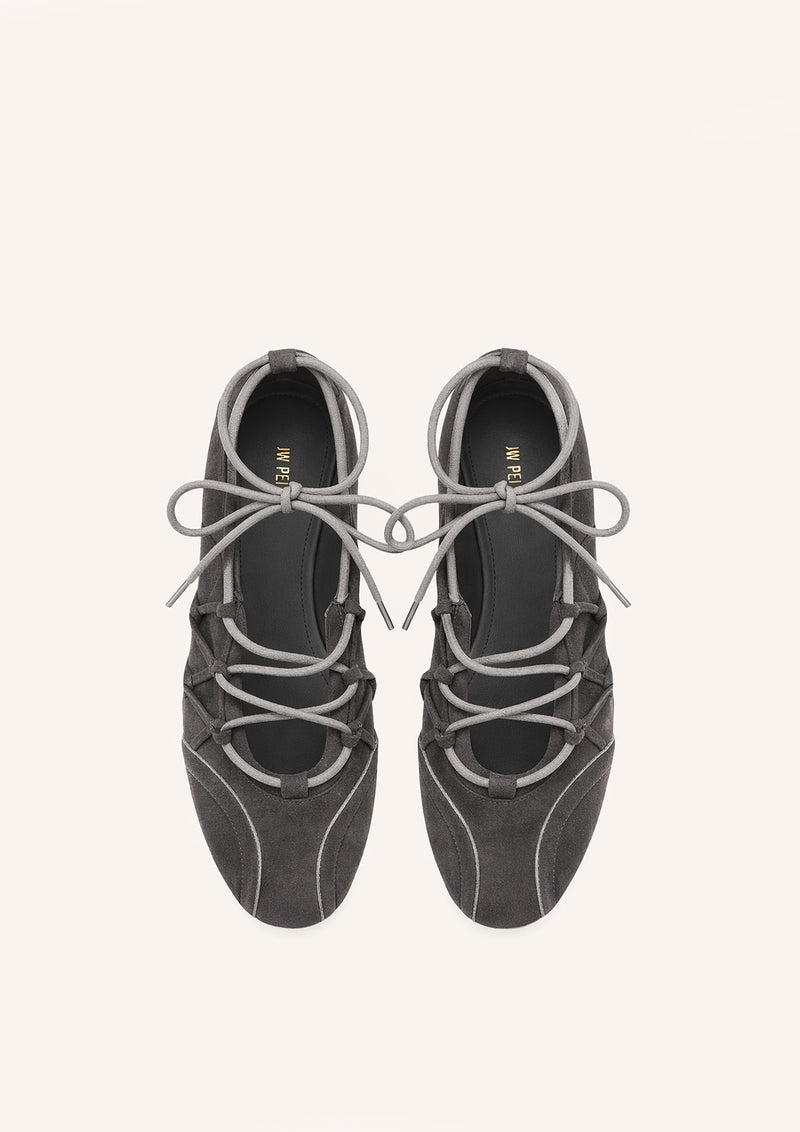 Iria Lace-Up Ballet Flats - Dark Grey