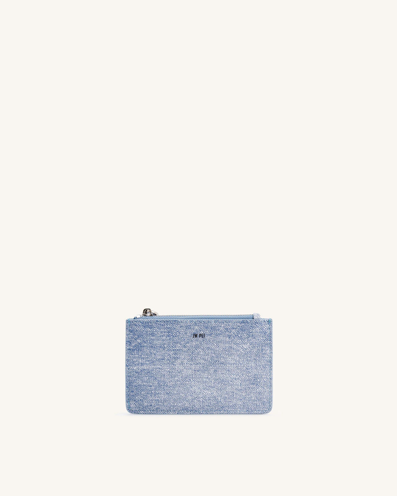 Quinn Denim Embossed Zipped Card Holder - Blue