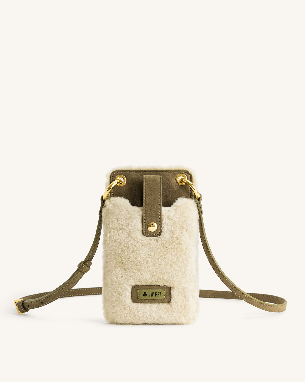 Aylin Faux Fur And Suede Phone Bag - Dark Olive & Light Milk Green