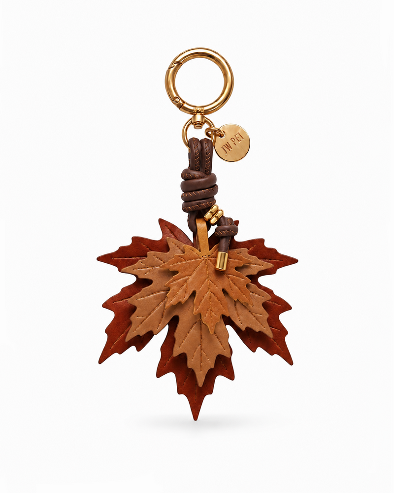 Maple Leaf Bag Charm - Brown Multi