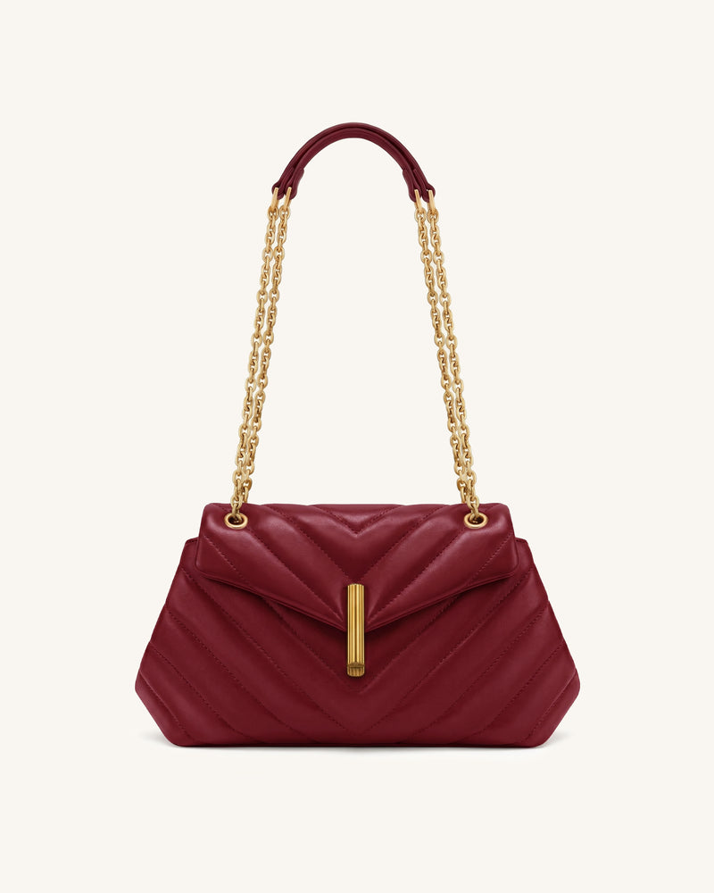 Valerie Quilted Chain Flap Shoulder Bag - Dark Red