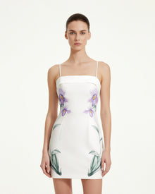 Iris Floral Print Spaghetti Strap Bodycon Dress - White