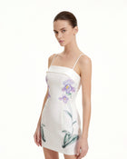 Iris Floral Print Spaghetti Strap Bodycon Dress - White