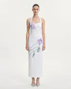 Floral Print Halter Maxi Dress - White