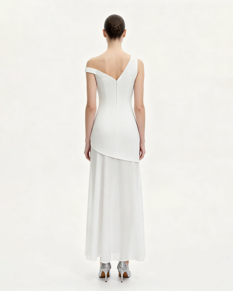 Floral Asymmetric Maxi Dress - White