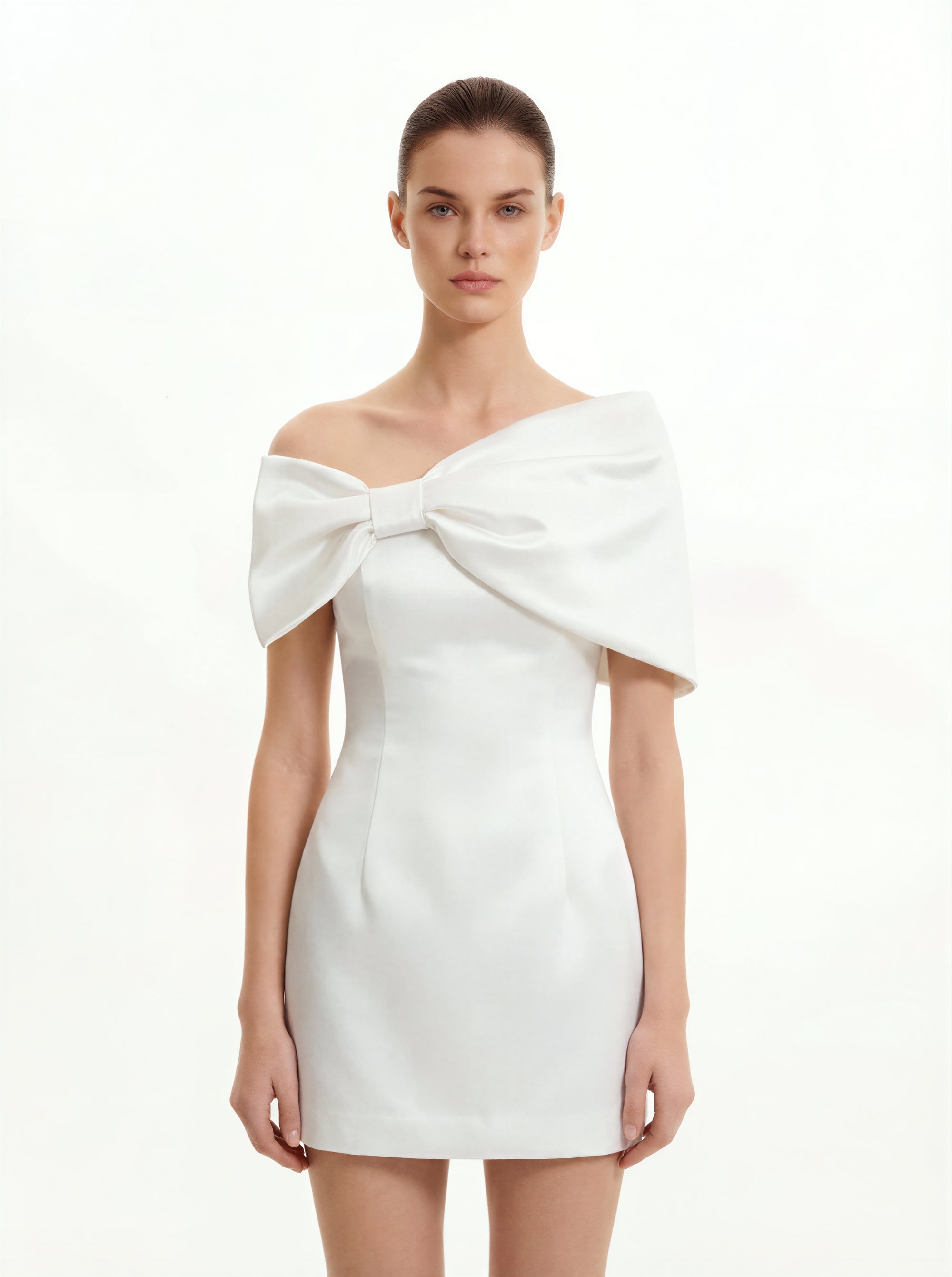 Satin Asymmetric Bow Mini Dress - White | JW PEI Satin Asymmetric Bow Mini Dress - White | JW PEI