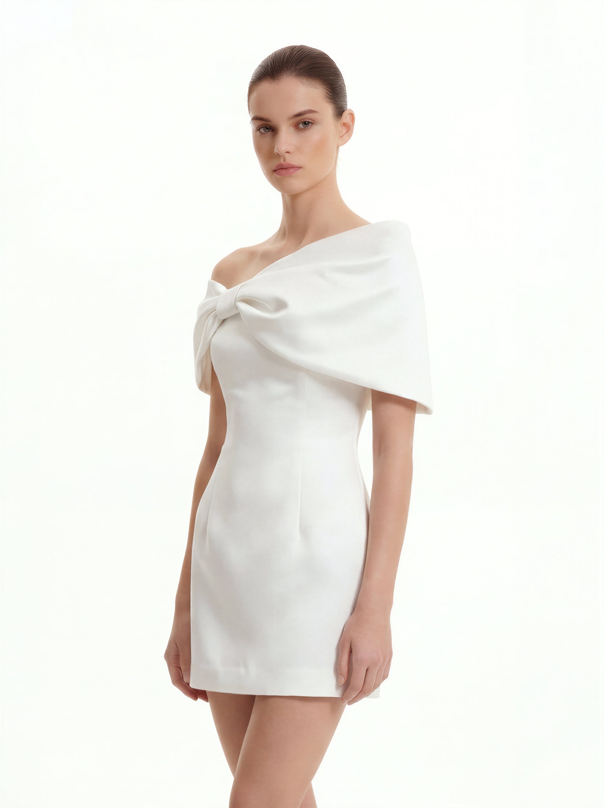 Satin Asymmetric Bow Mini Dress - White 8 | US Satin Asymmetric Bow Mini Dress - White 8 | US