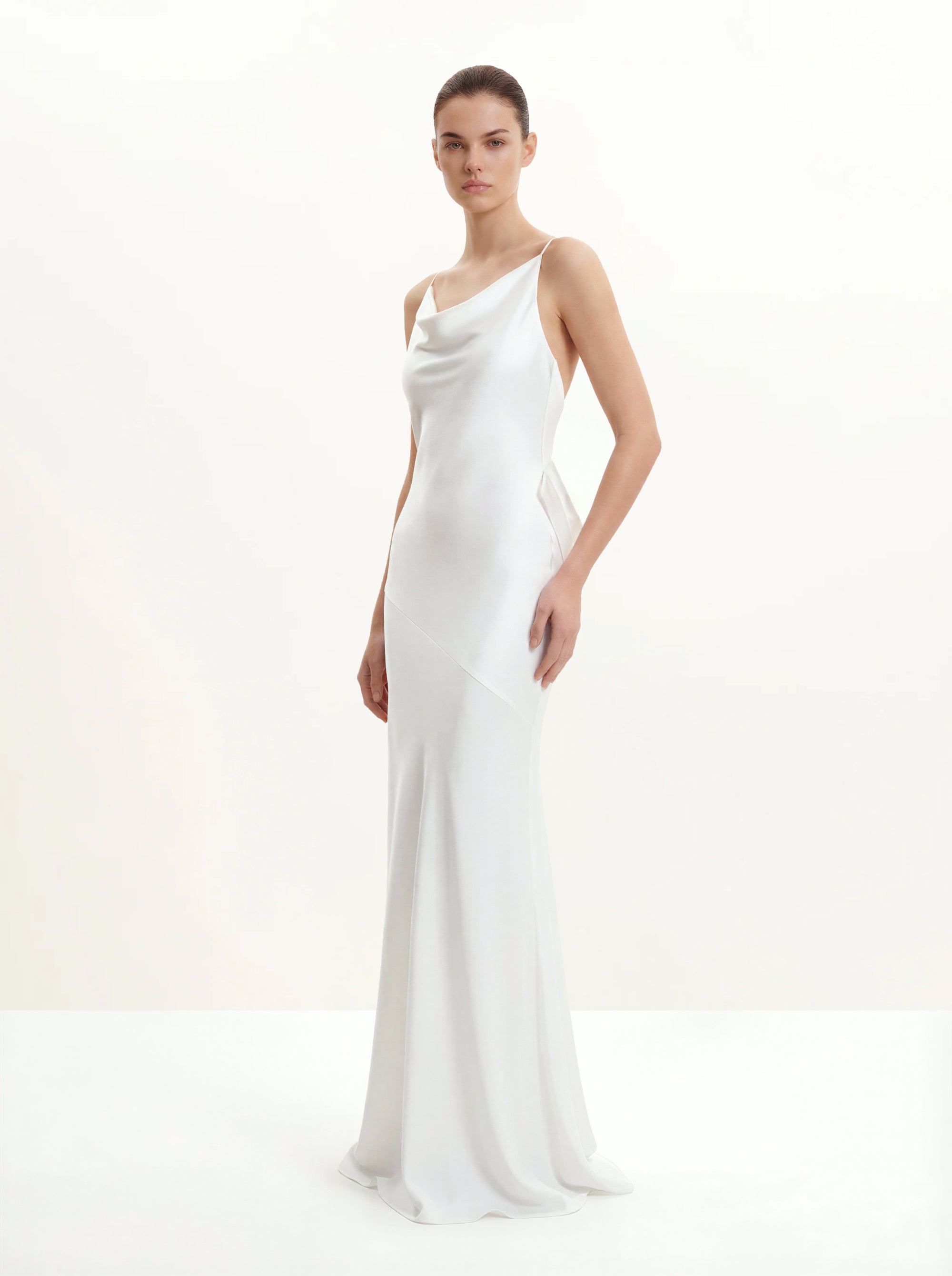 Satin Cowl-Neck Bow-Back Maxi Dress - White | JW PEI Satin Cowl-Neck Bow-Back Maxi Dress - White | JW PEI
