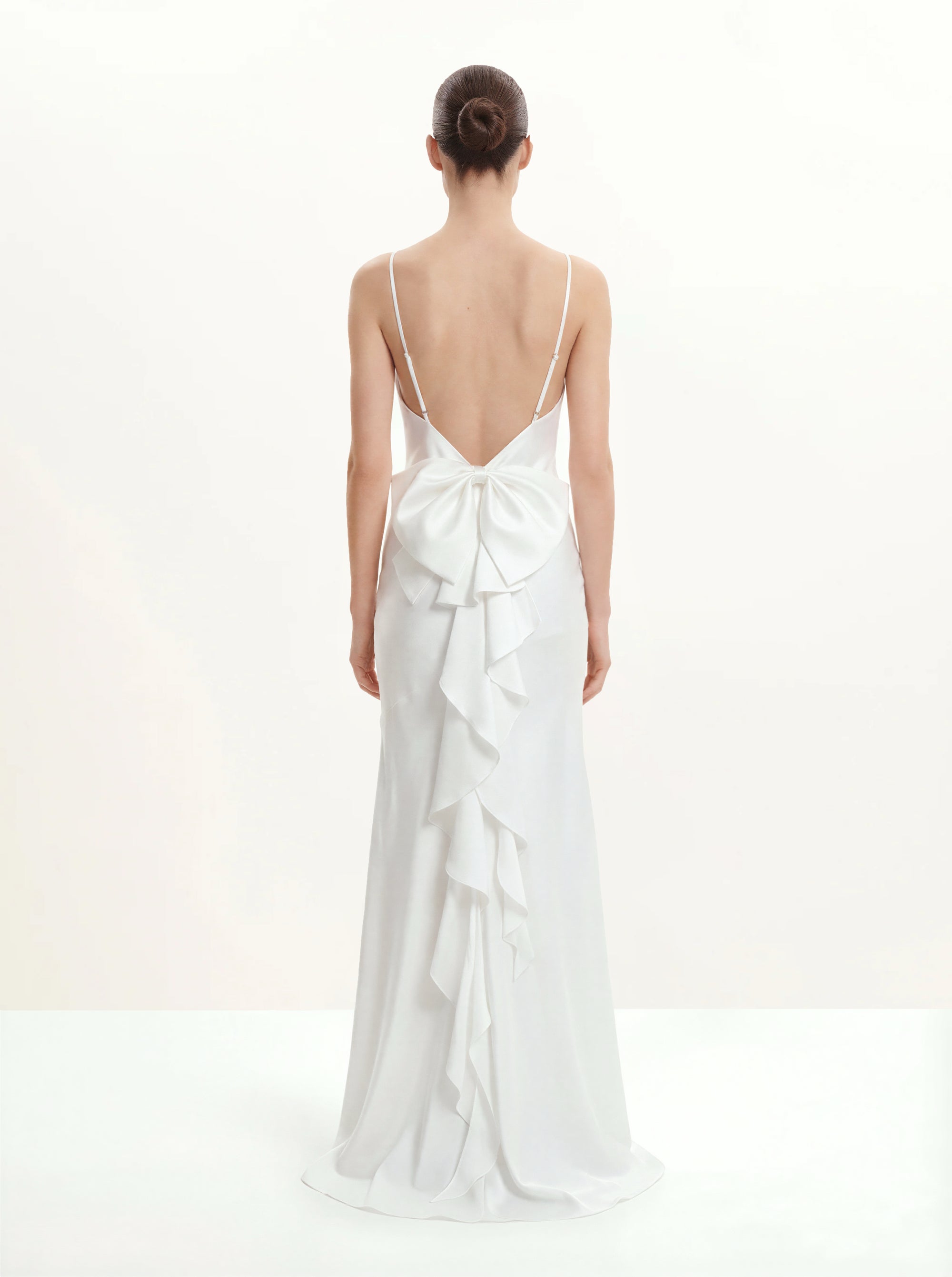 Satin Cowl-Neck Bow-Back Maxi Dress - White Satin Cowl-Neck Bow-Back Maxi Dress - White