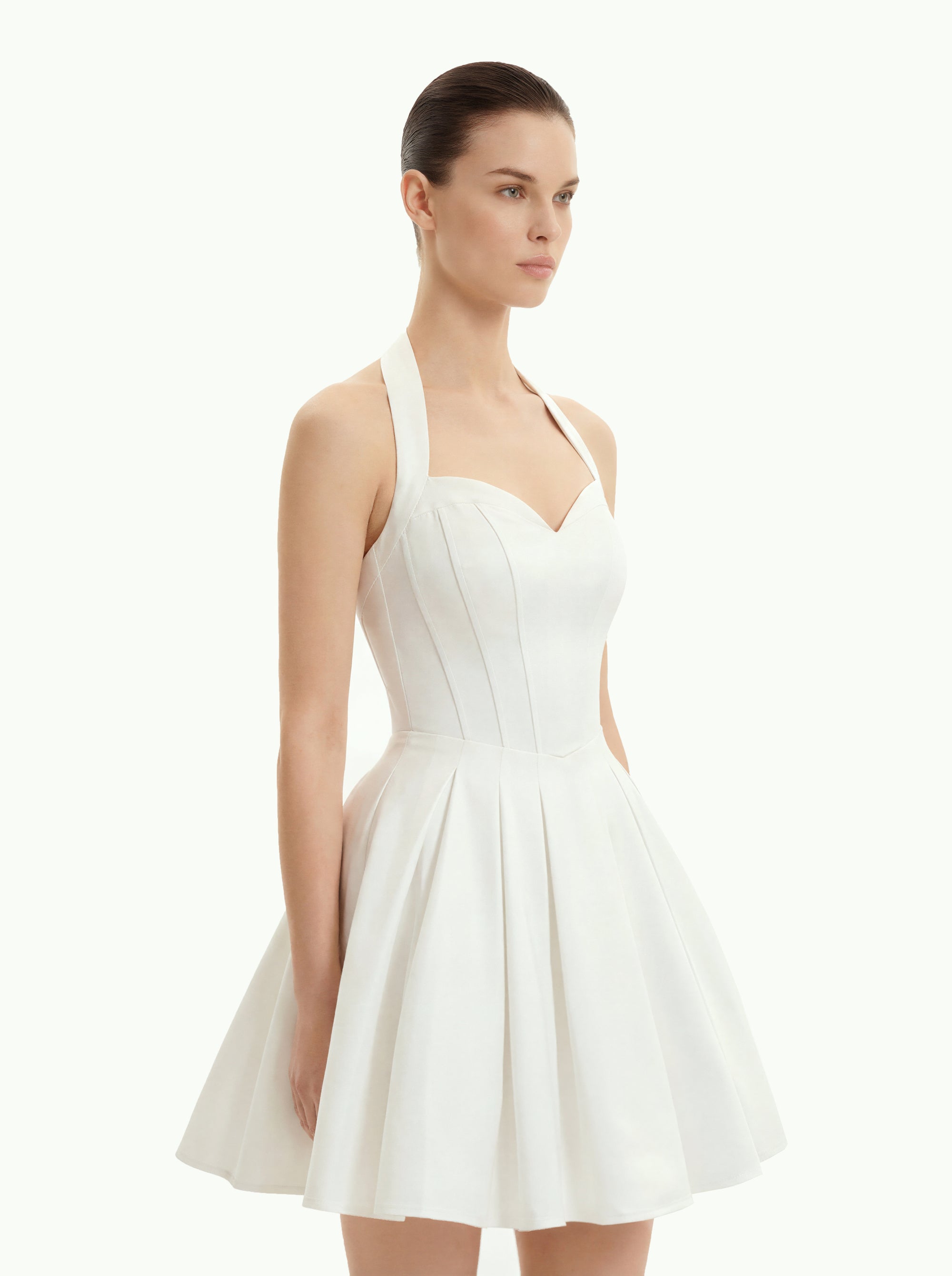 Pleated Bustier Halter Mini Dress - White, 8 | US Pleated Bustier Halter Mini Dress - White, 8 | US