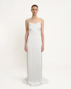 Satin Strappy Maxi Dress with Floral Streamers - White