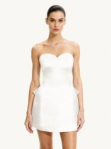 Satin Strapless Bow-Back Mini Dress - White