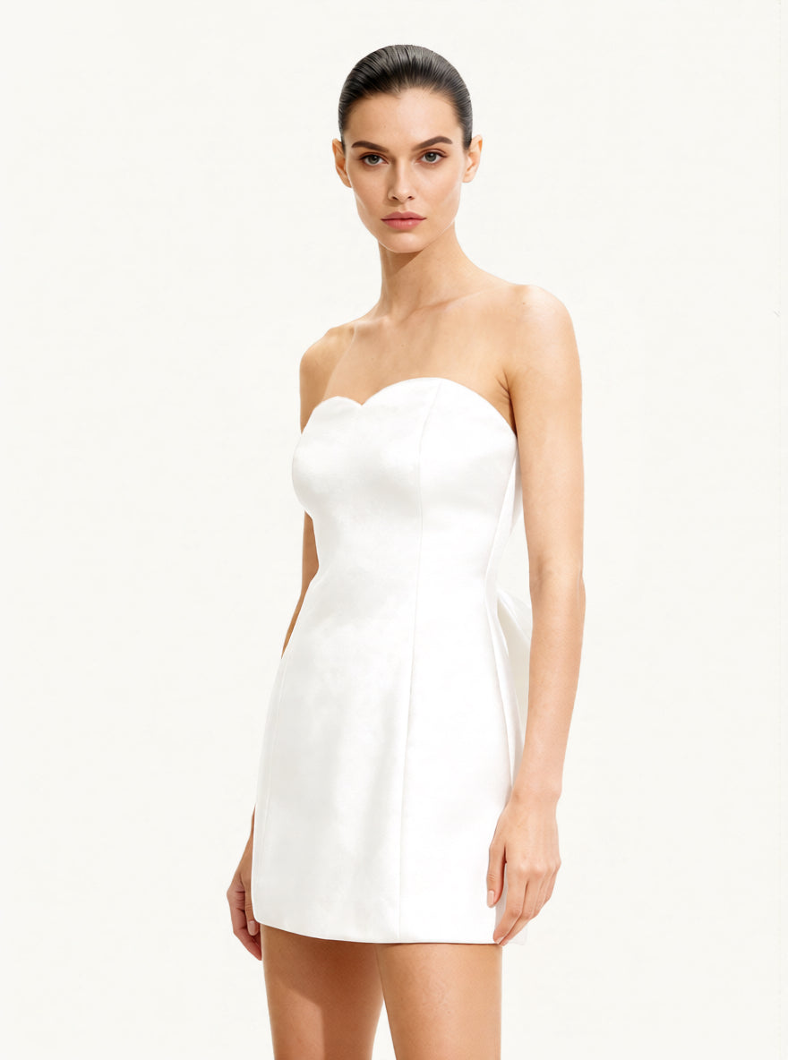 watters crescendo strapless bow mini dress Satin Strapless Bow-Back Mini Dress - White 2